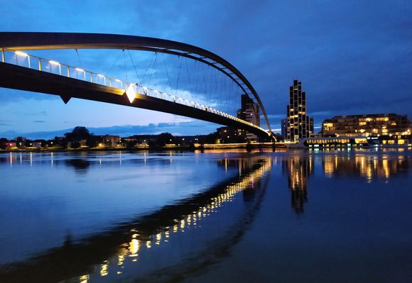 This bridge spans the river Rhine not far from the B&B hotel 
