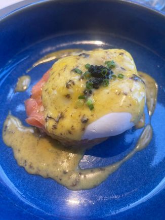 Simply the best Eggs Royale, topped with caviar