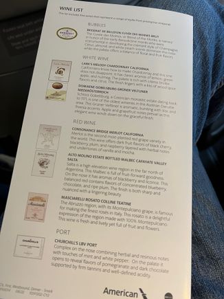 Onboard wine list