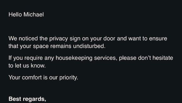 Email about housekeeping