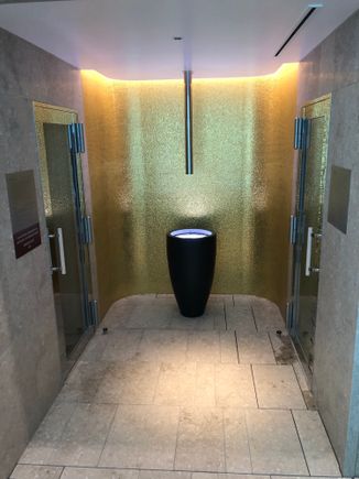 Dry sauna (left), steam sauna (right), vase with ice in it to be rubbed on skin after taking sauna