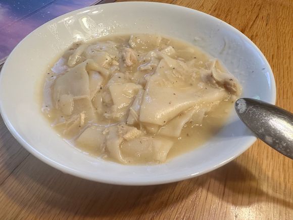 My aunt made us chicken and dumplings.  