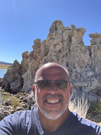 Selfie for perspective. These Tufas are over 30 feet high. They were developed underwater. 