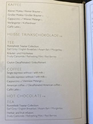 Hot drinks menu 