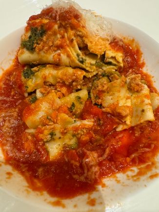 Broccoli rabe "Lasagna".  Lacking 3 cheeses of mozzarella, ricotta or parmesan.  
