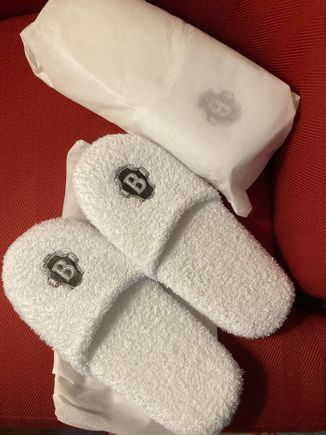 Very nice slippers, they cost you too if you pilfer them ..... oddly i did not see any bathrobes in our room