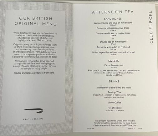 Afternoon tea on the BA1396 to MAN