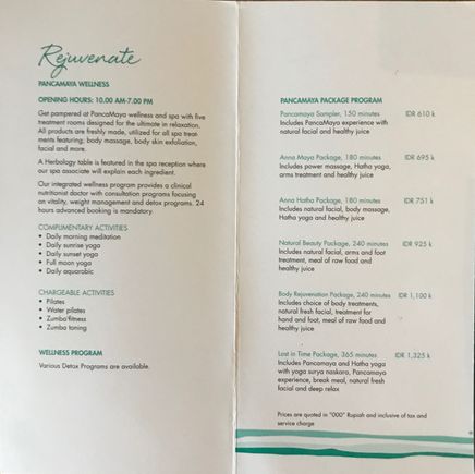 Spa Menu
