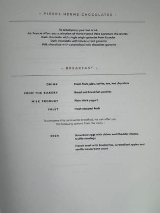 Breakfast menu