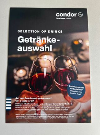 Drinks menu card