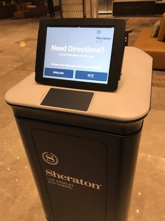 Robot in the lobby to direct you/walk you to your destination within the hotel