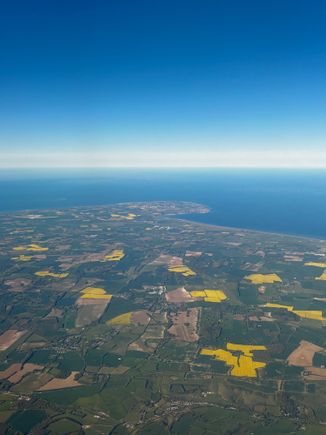 Looking towards the north east with the coast of Kent with the towns of Deal, Ramsgate and Margate from south to north