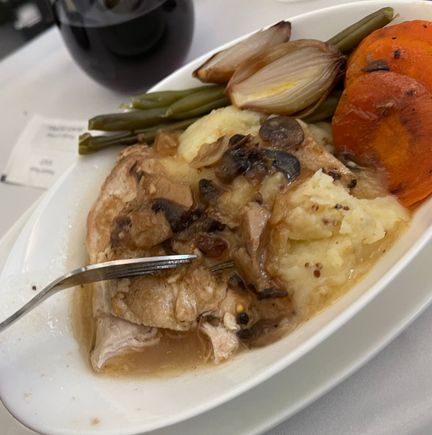 Wet & mushy - only ate the chicken & some mash after decanting said items onto the larger base plate. Much better.