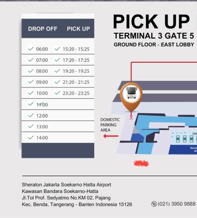 Here is the Sheraton CGK Shuttle schedule.