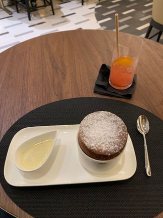 Dark chocolate soufflé with creme Anglaise