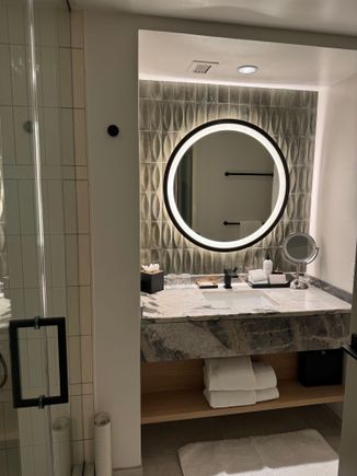 King bathroom, shower on left, toilet to right.