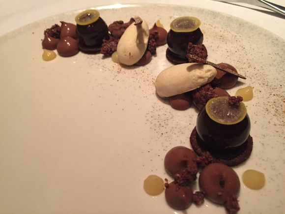 My dessert: LE CHOCOLAT PIC
(crème onctueuse et biscuit chocolat, confit au limequat du Mas Bachès, glace infusée au sobacha) * one of the best chocolate desserts I have ever had
