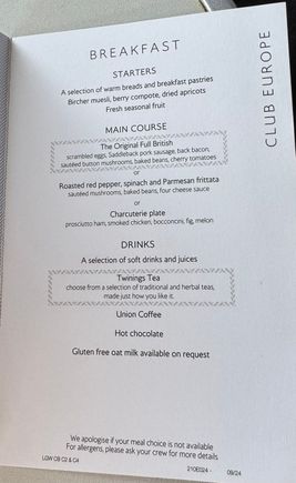 Breakfast menu, LGW-ACE 20/11/24