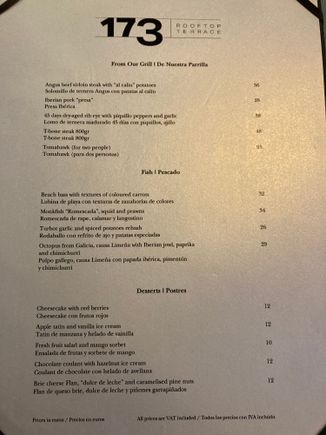 Dinner menu 