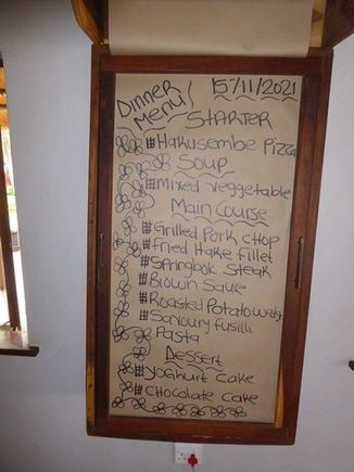 Menu at Hakusembe