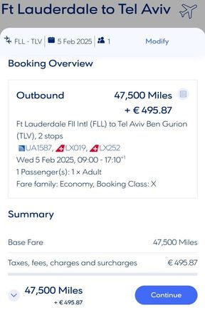 Itinerary is bookable in economy 1 day later!