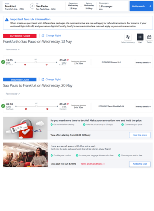 return flight from FRA to GRU for 824 EUR