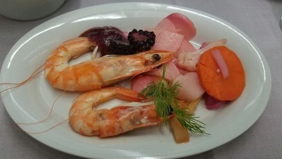 Went with the shrimp. Well executed; IAD-CPH