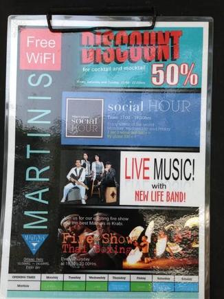 Restaurant advert for Martinis bar