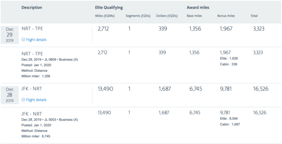 JL flights JKF-NRT-TPE