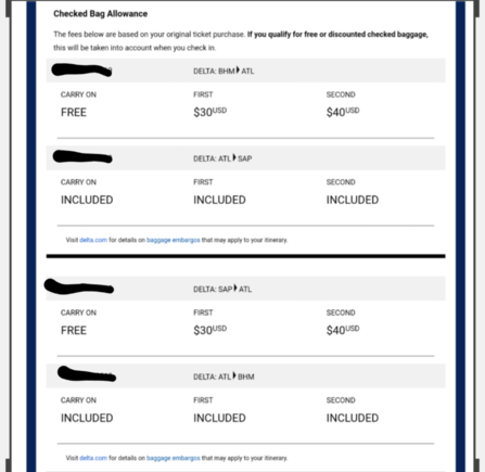 Baggage portion of itinerary 