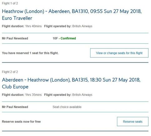 Showing as no seat selected inbound (even though I have)