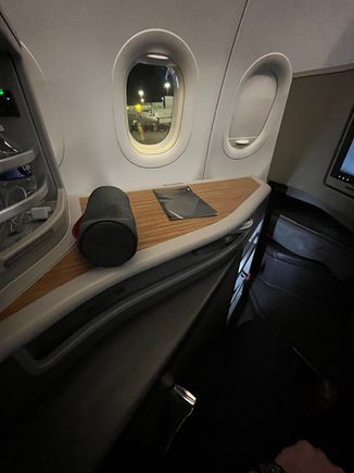 Amenity kit and menu waiting on boarding