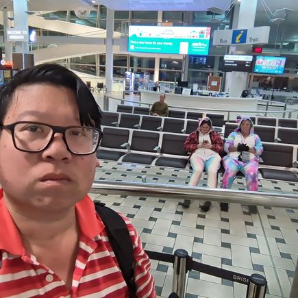 After 4 hours we arrived into BNE at 0300. A couple of females in unicorn onesies raised a chuckle from me, they were bemused I took my amused face selfie and when I told them about our predicament, they genuinely loved the fact that others from our cohort had a good laugh at their outfits.