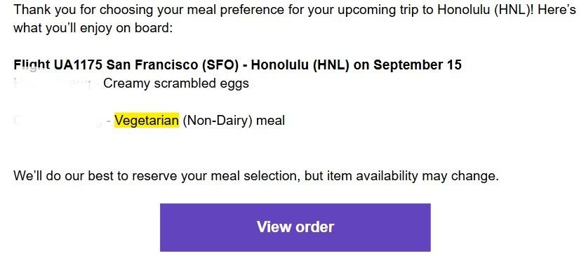 Second passenger choice: Vegetarian Non-Dairy
