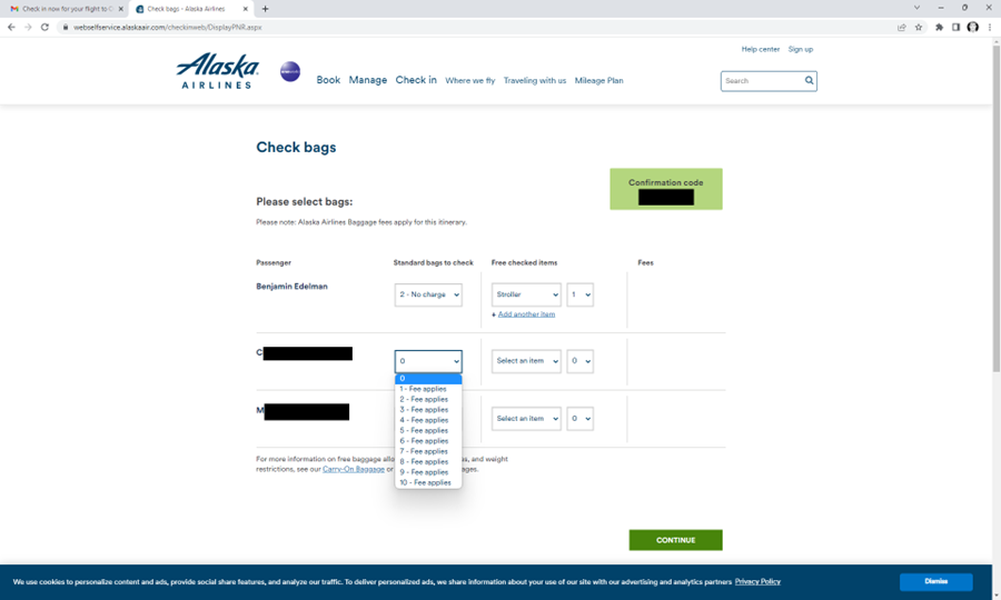 Alaska online and kiosk checkin dishonoring partner-elite companion bag  benefits - FlyerTalk Forums