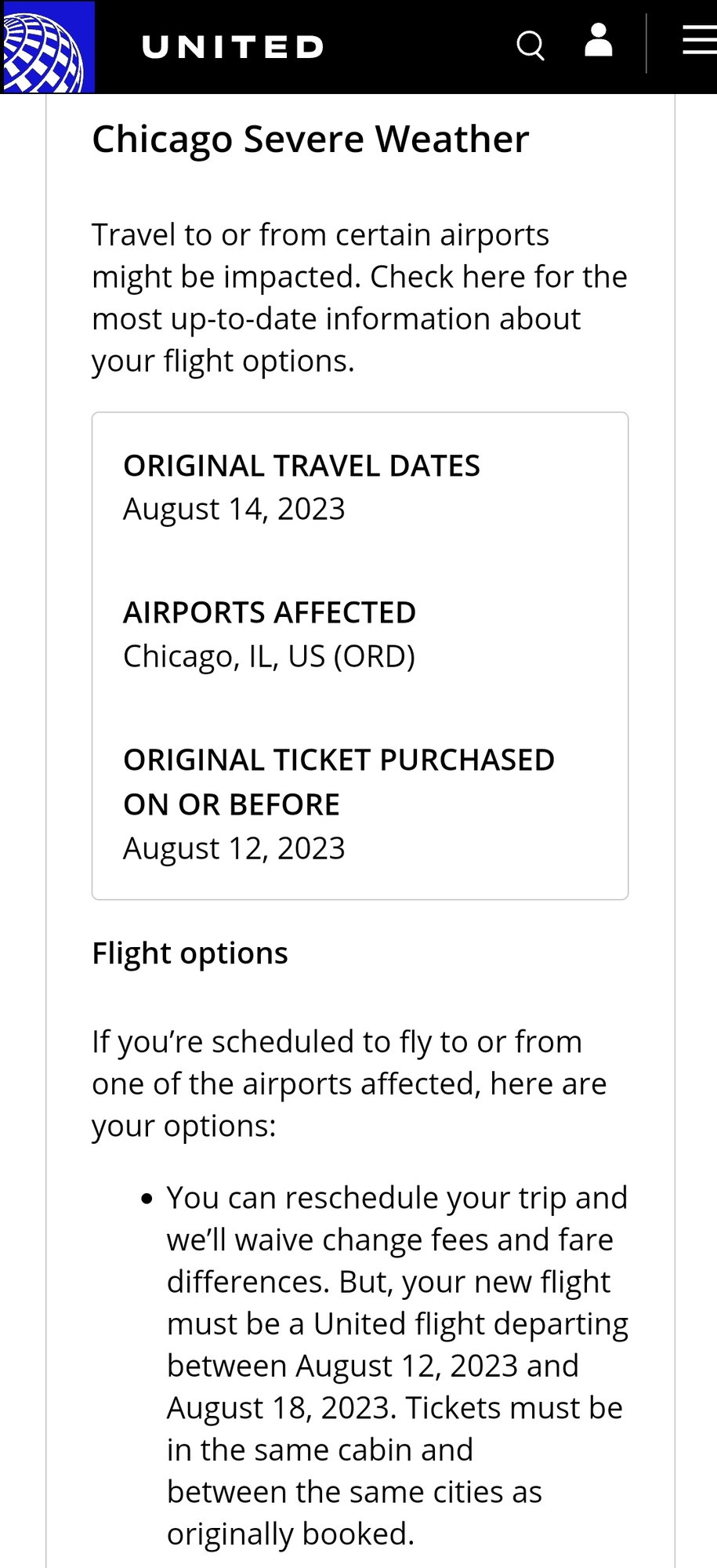 Travel Waiver/Alert Chicago Severe Weather (August 14, 2023