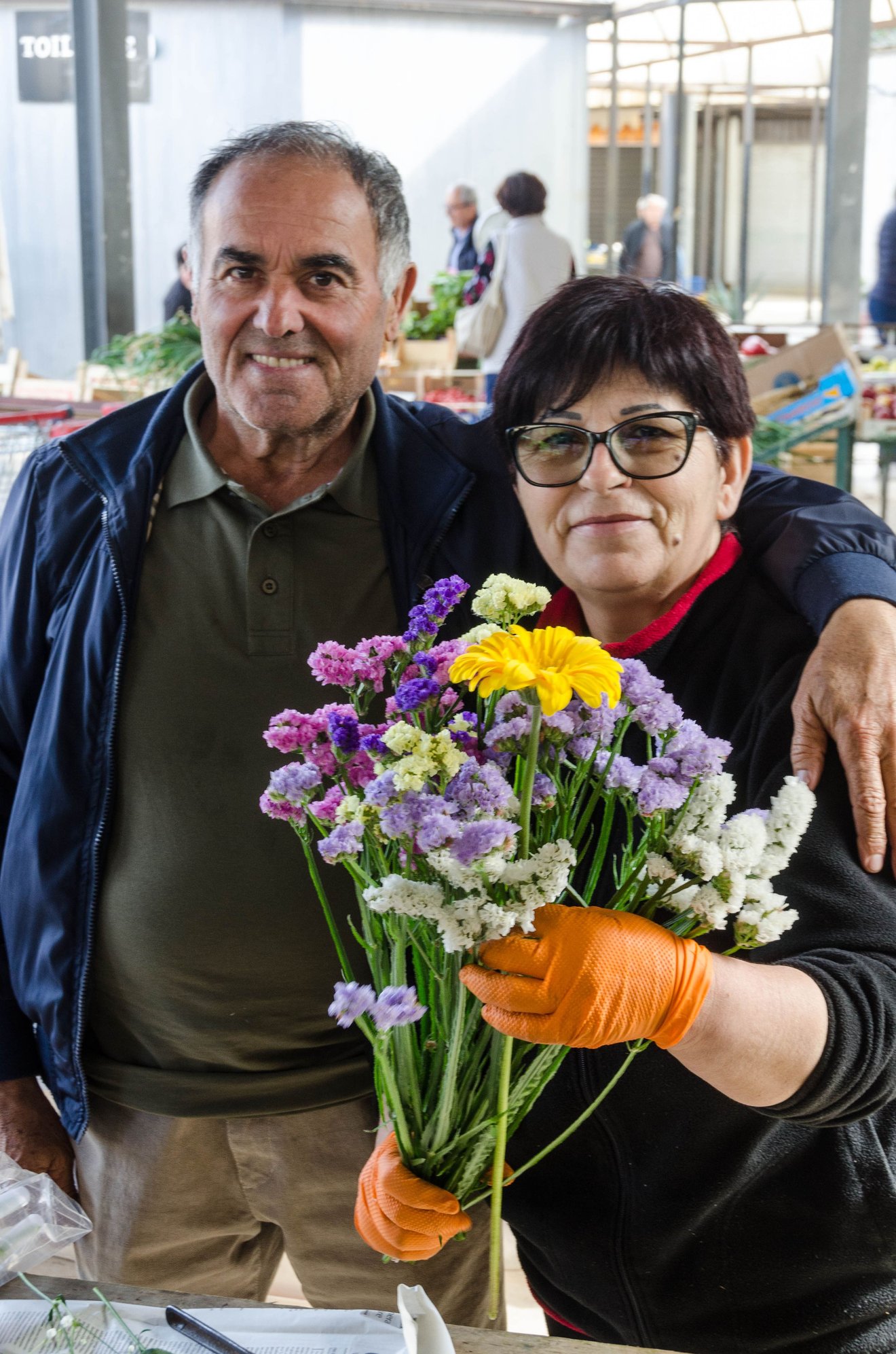 Giuseppe Lombardo and wife. Another example of folks approaching us to insist that we take their photo. They were the florist couple at the weekly market. We bought a bouquet.