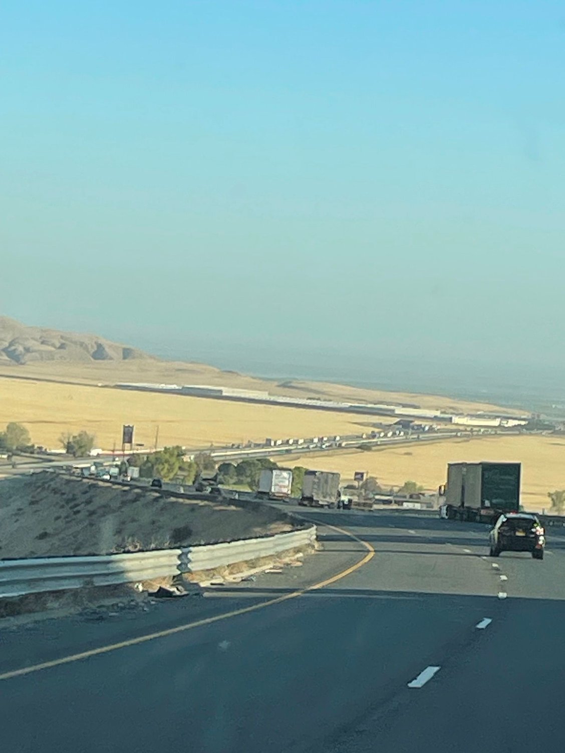 Coming down the Grapevine. Most people think the Grapevine is from Santa Clarita down to the San Joaquin Valley but it's actually about a 7 mile stretch,  from Ft. Tejon to the bottom. It used to be covered in 