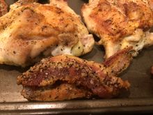 
Browned chicken and bacon awaiting their next steps