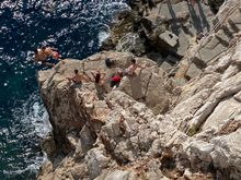 Along the cliffs below the walls