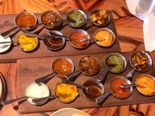 We had a delicious bread service for lunch. There were 9 different dips