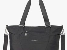 Slips onto the luggage handle and great for laptop and business, but not great for shoes, etc. 