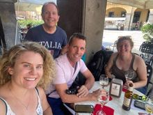 Meeting up with my brother (seated) and two of his girls in Padua.