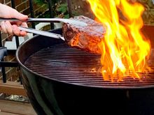 A cowboy ribeye, Friday night’s dinner, which was sous vide to a perfect medium rare and then given a char coating. Best ribeye ever, moist, tender and excellent flavor. In my prime, I might have been able to eat one of those myself, but we shared this one.