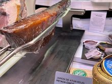 Jason de Mar, bluefin tuna salted and cured like jamon Iberico; look at the slicer!  I had this the previous night at LA CATAPA, but mine there was much paler in color,andn the sliced were larger.  I think LA CATAPA must cure their own.