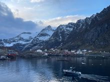 By the dock with the mountains backdrop 