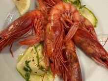 Some of the best shrimp I've ever eaten:  Red shrimp from Salina.....served with zucchini alle scapece--antipasto