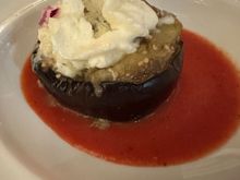 DON CAMILLO'S version of eggplant parmesan, with Ragusana cheese substituted for the usual mozzarella..the eggplant was lightly sautéed instead of being fried......the tomato sauce was so far above anything I have ever sampled in the US....it's usually made here with a few varieties of Sicilian tomatoes and needs no sugar added while making the sauce. (20 euro)