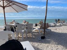 Having a bite on the beach
