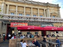 Green Park Brasserie.  We sat inside to hear the music but it is a lovely night and lot's of people are outside as you can see.  One thing we have learned is that if there is hint of good weather, the Brits are outside and loving it.